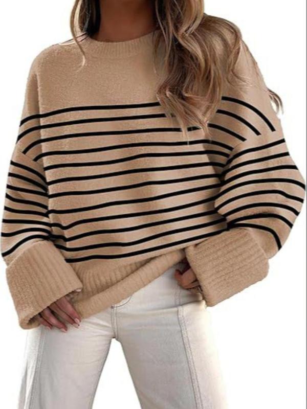 Women's Plain Drop Shoulder Long Sleeve Sweater, Casual Solid Color Round Neck Jumper for Fall & Winter, Women's Knitwear for Daily Wear