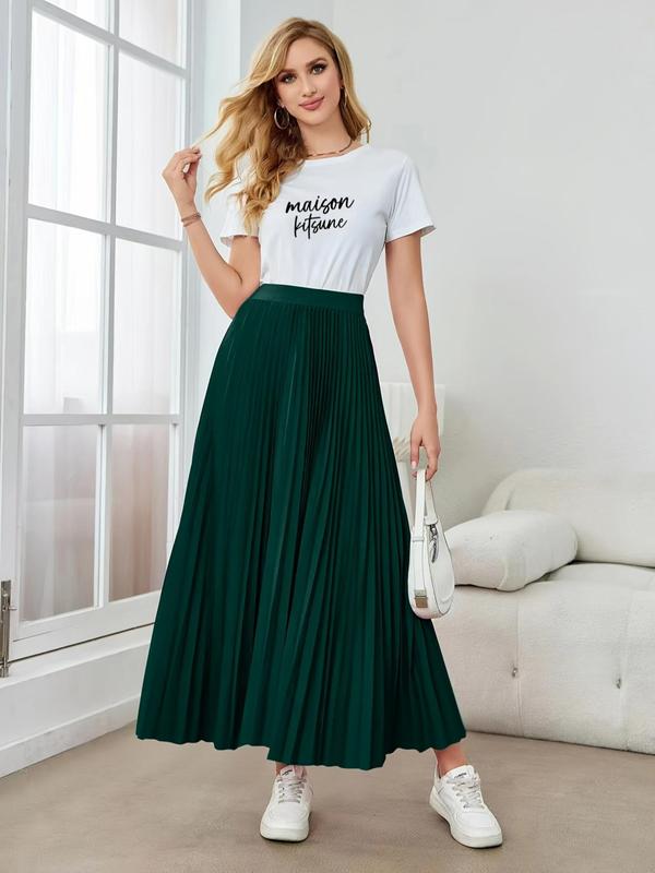 Women's Plain High Waist Pleated Skirt, Elegant Fashion Casual Long A Line Skirt for Daily Outdoor Wear, Ladies Bottoms for All Seasons