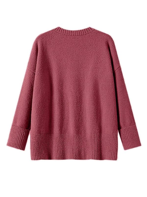 Women's Plain Drop Shoulder Long Sleeve Sweater, Casual Solid Color Round Neck Jumper for Fall & Winter, Women's Knitwear for Daily Wear