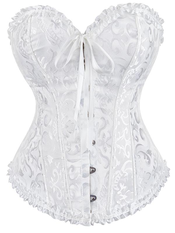 Women's Jacquard Frill Trim Lace Up Grommet Eyelet Coreset Shapewear Top, Y2k Elegant Fashion Tie Front Tummy Shaping Overbust Corset Top, Shapewear Tummy Control Fajas Para Mujer, Ladies Shapewear for All Seasons