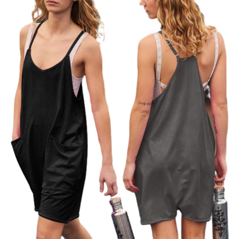 Casual Rompers for Women Summer Sleeveless Adjustable Strap Shorts Jumpsuits Stretchy Romper with Pockets Comfortable Fit