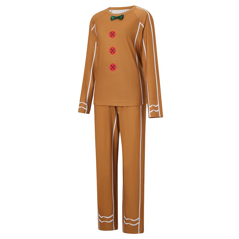 Gingerbread Man Matching Christmas Pajamas For Family, Gingerbread Man Bow Decor Print Tops and Pants Sleepwear Set