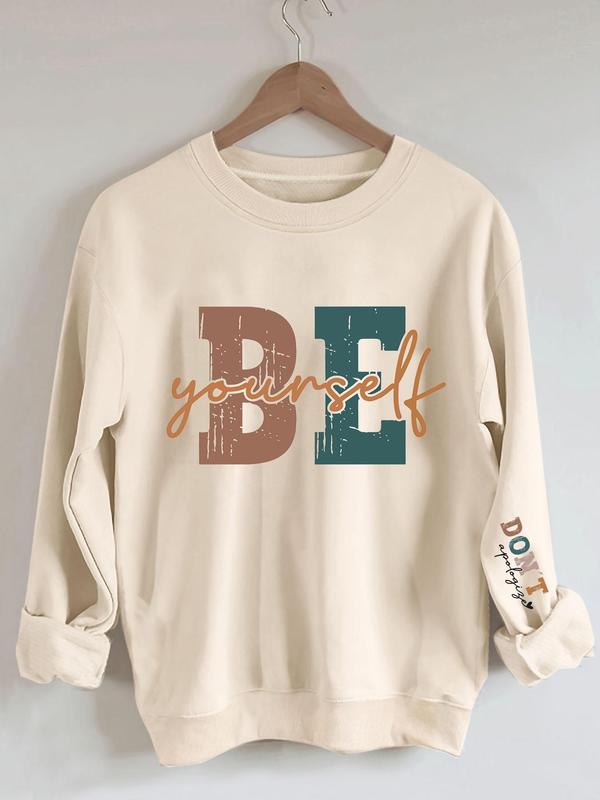 Women's Letter Print Round Neck Sweatshirt, Casual Long Sleeve Crew Neck Pullover for Spring & Fall, Fashion Women's Top for Daily Wear