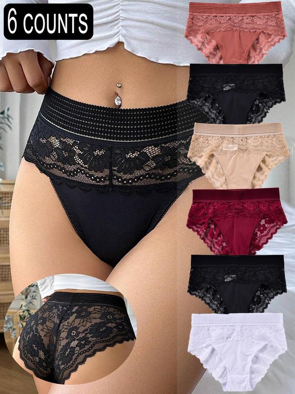 Women's Contrast Lace Panty, Soft Comfy Breathable Knicker for Daily Wear, Underwear for All Seasons