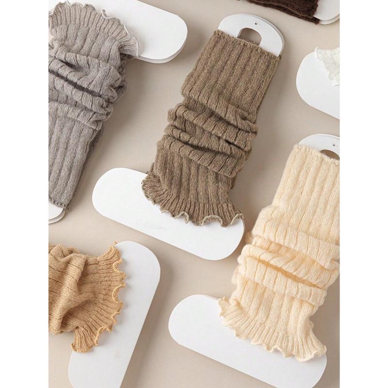 4pairs 6pairs Women Assorted Color Striped Versatile Warm Knee-High Leg Warmers, Autumn Winter Spring