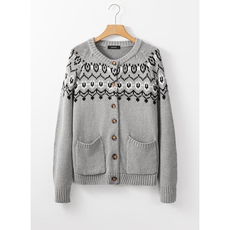 Dokotoo 2024 Autumn Winter Women's crocheted crew-neck buckle sweater cardigan