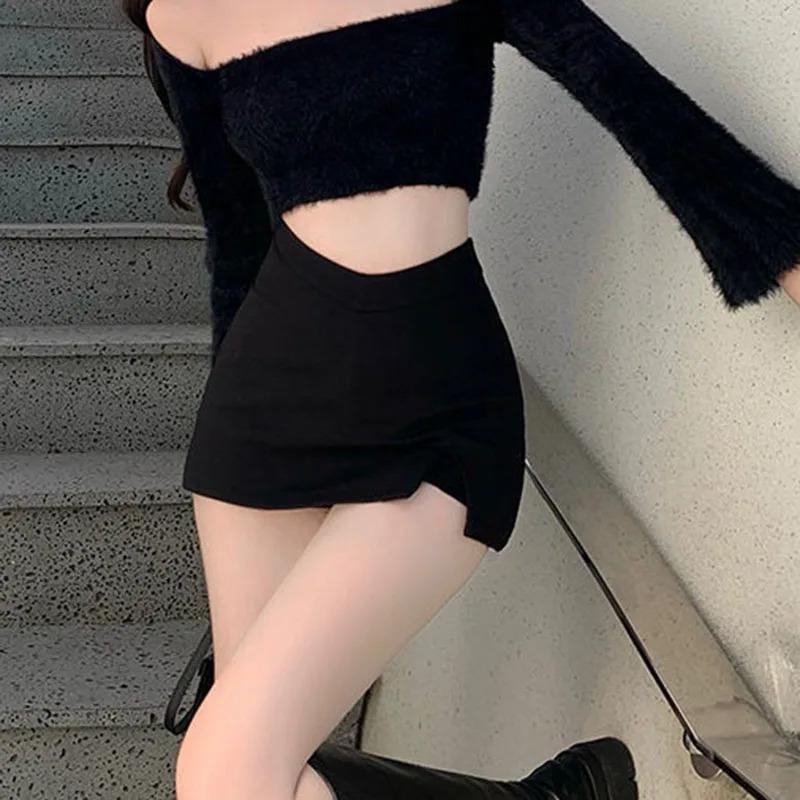 New style Black Split Mini Skirts Women Summer Sexy Club High Waist Slit Skirt Streetwear Korean Party Fashion Irregular Slim A Line Skirt