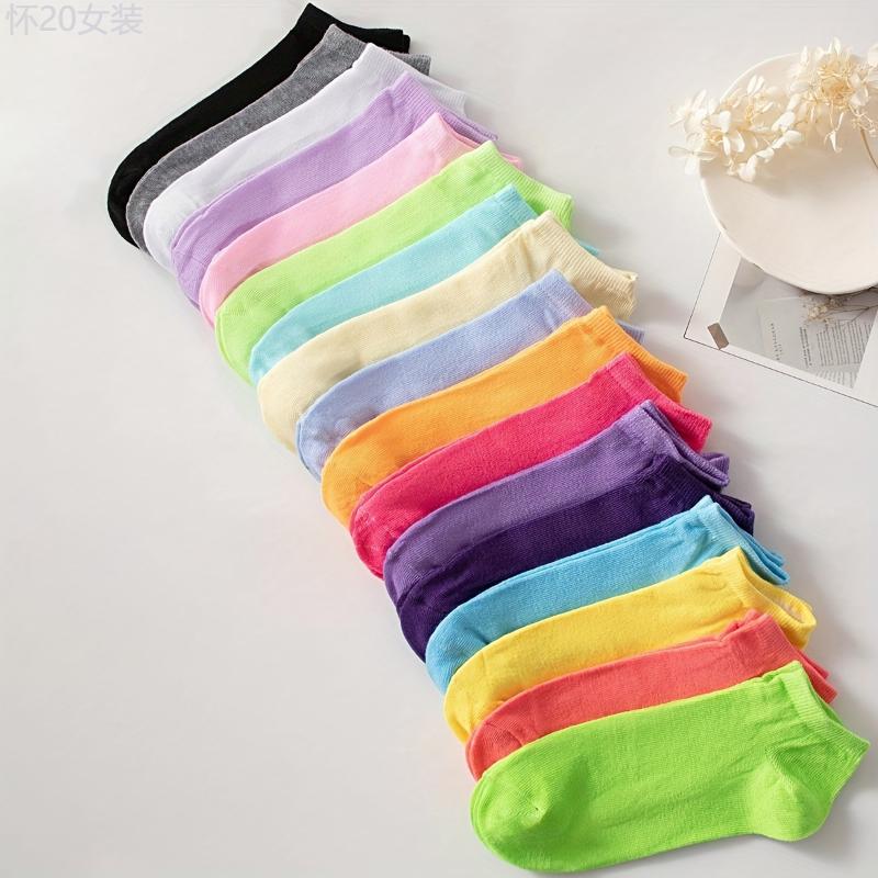 10 20 40 60 Pairs Candy Color Socks, Soft & Comfy Low Cut Ankle Socks, Women's Stockings & Hosiery Fabric Spandex