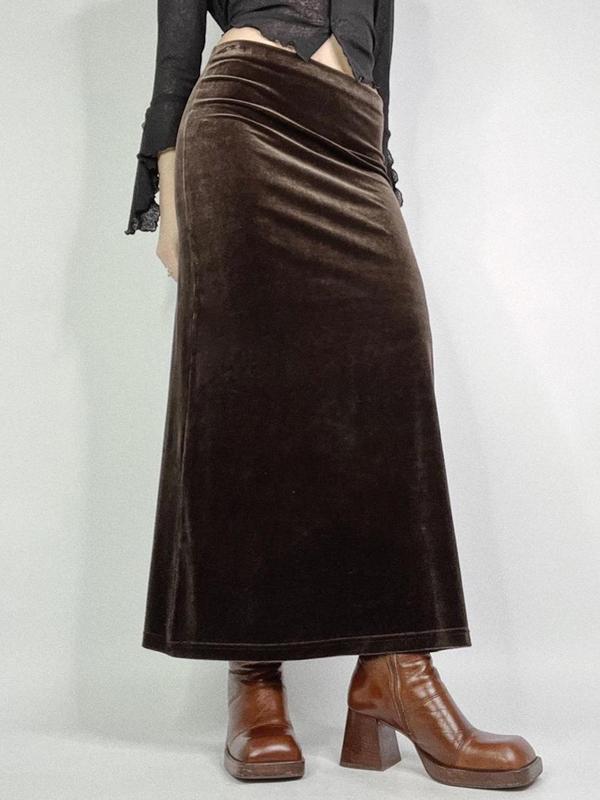 Women's Velvet Long Skirt without Belt, Y2k Style Solid Color Skirt for Party Holiday Vacation, Ladies Fall & Winter Bottoms