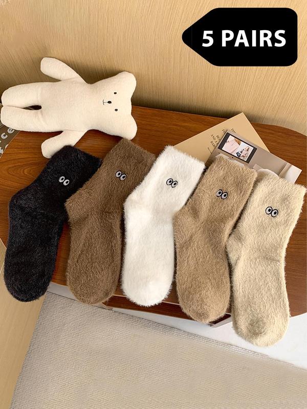 Women's Embroidering Crew Socks, Casual Soft Comfy Breathable Socks for Fall & Winter, Women's Socks for Daily Wear