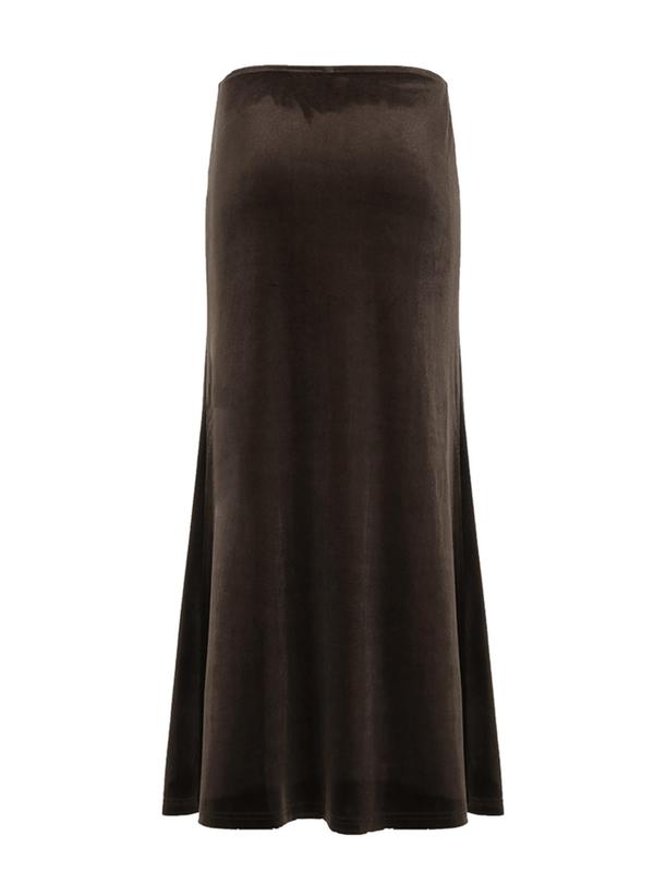 Women's Velvet Long Skirt without Belt, Y2k Style Solid Color Skirt for Party Holiday Vacation, Ladies Fall & Winter Bottoms