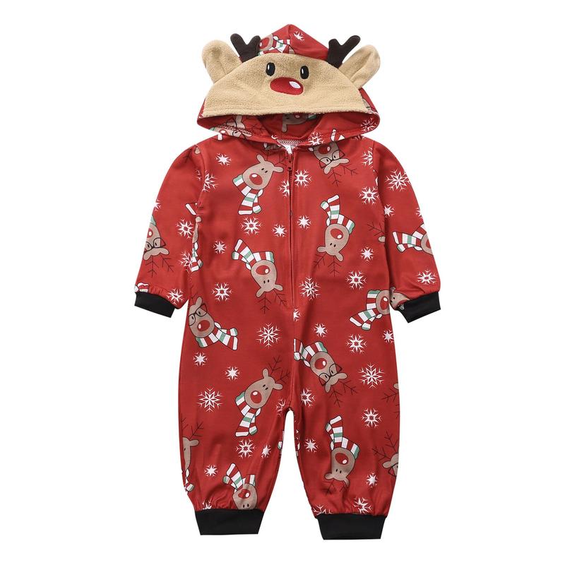 Family Christmas Pajamas Matching Set Xmas Zip Up Holiday Reindeer Hooded PJs Women Men Kid Baby Sleepwear