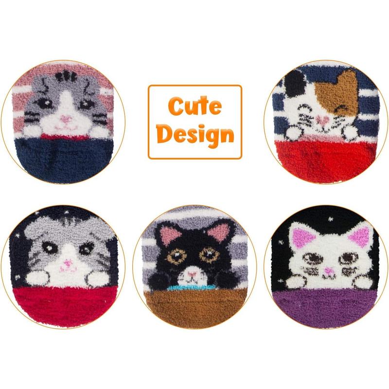 Fuzzy Socks for Women 5 Pairs Warm Fluffy Socks Winter Slipper Socks Soft Cute Cat Animal Socks