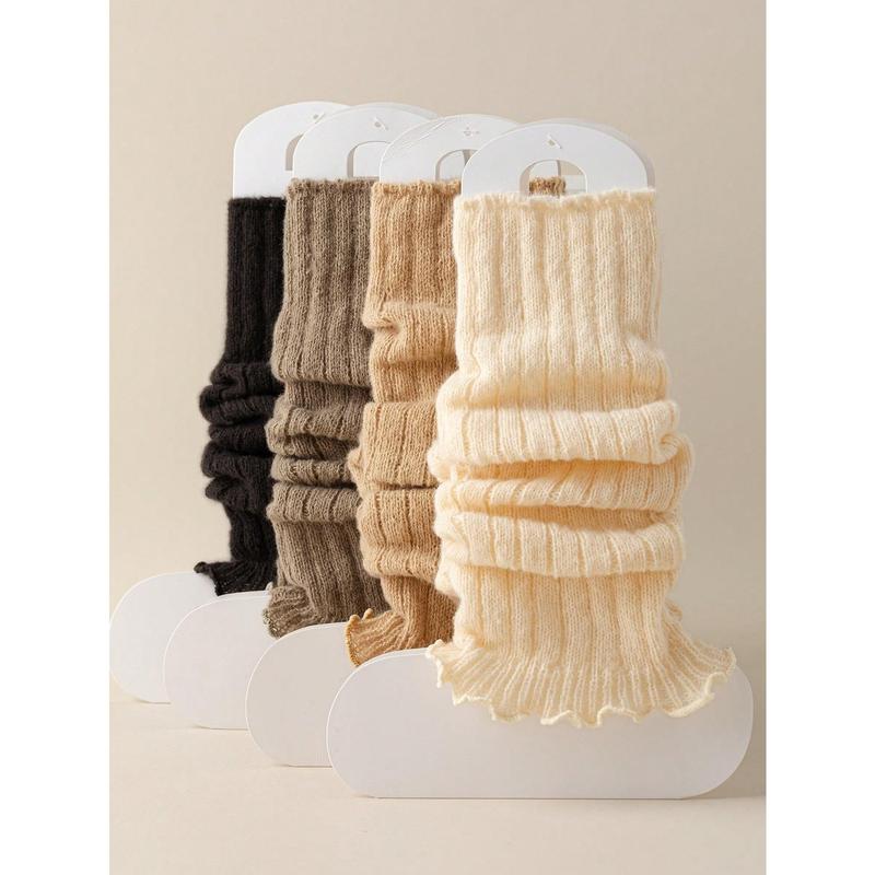 4pairs 6pairs Women Assorted Color Striped Versatile Warm Knee-High Leg Warmers, Autumn Winter Spring