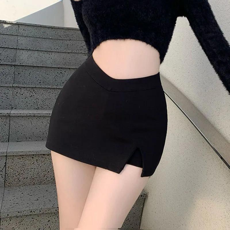 New style Black Split Mini Skirts Women Summer Sexy Club High Waist Slit Skirt Streetwear Korean Party Fashion Irregular Slim A Line Skirt