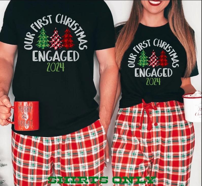 Couples Christmas Tshirt, Xmas Couples Engaged Shirts, Xmas Couple First Christmas Tee, His And Hers Matching Engaged Xmas Shirts