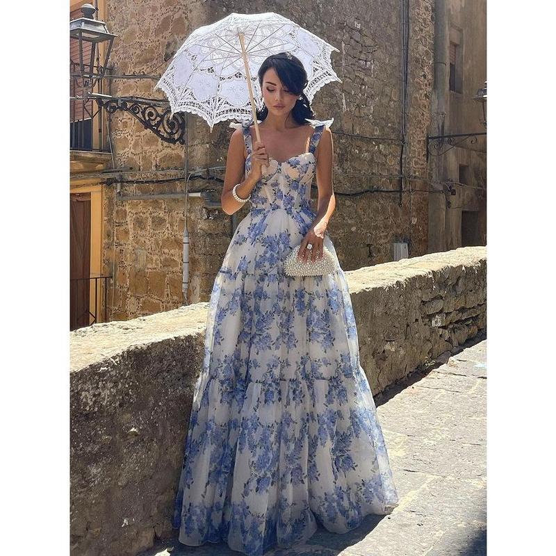 Cross-Border New Arrival Spring and Summer Strapless European and American Women's Clothing Fashion Organza Fairy Long Elegant Evening Dress Dress Formal Womenswear Dresse Gowns Formal Wear Workwear Comfort Gamis