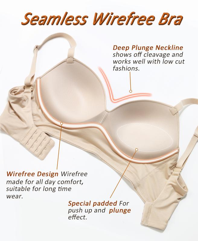 DotVol Women's Plunge Wirefree Pullover Bras Plus Size Wirefree V Neck Comfortable Padded Everyday Bra