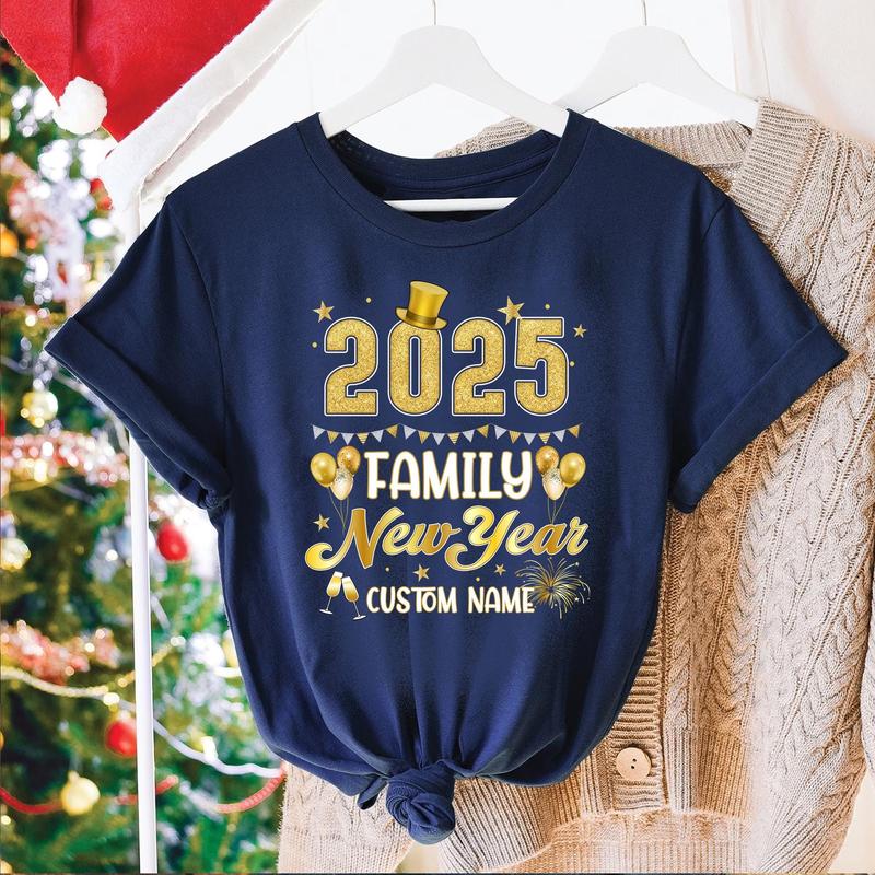 Happy New Year 2025 Tee, Family Matching T-Shirts, Family New Years Eve Party Gift, Personalized New Year 2025 Shirt