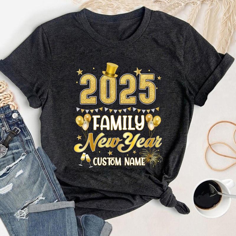 Happy New Year 2025 Tee, Family Matching T-Shirts, Family New Years Eve Party Gift, Personalized New Year 2025 Shirt