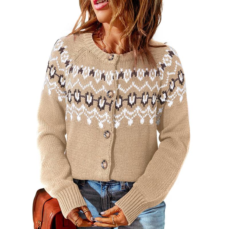 Dokotoo 2024 Autumn Winter Women's crocheted crew-neck buckle sweater cardigan