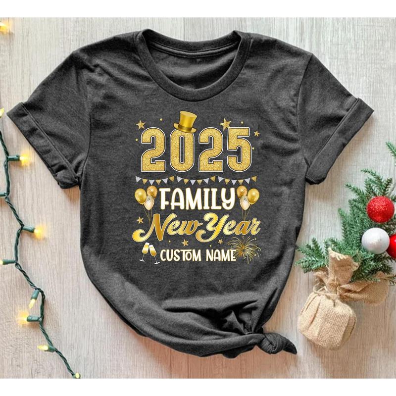 Happy New Year 2025 Tee, Family Matching T-Shirts, Family New Years Eve Party Gift, Personalized New Year 2025 Shirt