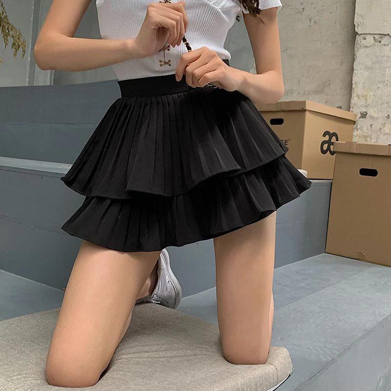 Korean Pleated Skirt Women Sweet Sexy Cake Ball Gown Summer Fashion Chic Solid Dress Pretty Style Jk Harajuku Ruffles Clothes Womenswear Bottoms Comfort Palda Gamis Basic Minimalist Short