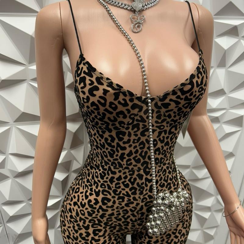 Women's Leopard Animal Print Jumpsuit for Summer - Womenswear, Overalls