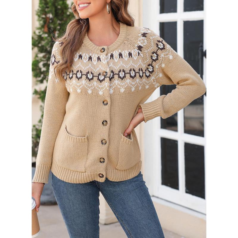 Dokotoo 2024 Autumn Winter Women's crocheted crew-neck buckle sweater cardigan