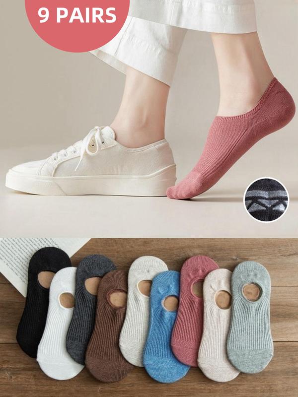 Women's 9 Pairs Solid Color Non-Slip Ankle Socks, Casual Moisture Wicking Low Cut Socks for Spring Summer Fall, Soft Comfy Breathable Socks for Women & Girls