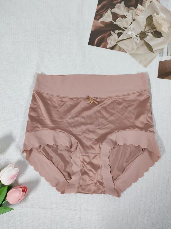 Women's Bow Decor Scallop Trim High Waist Knicker, Solid Color Soft Comfy Breathable Panty for Daily Wear, Underwear for All Seasons