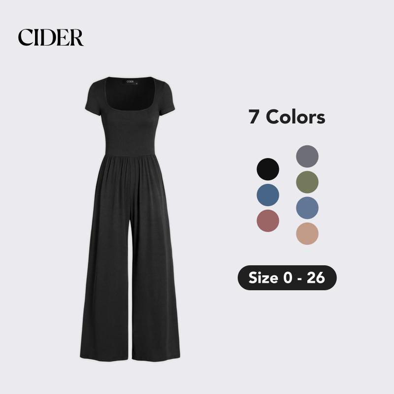 Cider [7 colors, size 0-26] Scoop Neckline Short Sleeve Wide Leg Jumpsuit