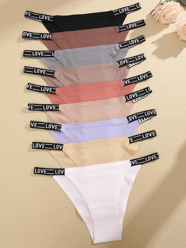 Women's Letter Tape Drop Waist Thong, Soft Comfy Breathable Seamless Panties for Daily Wear, Ladies Underwear for All Seasons