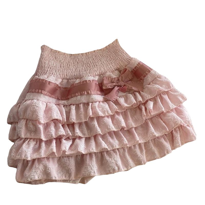 Women's Lolita Mini Skirts Cute High Waist Side Bow Layered Ruffle Hem A-Line Skirts Short Skirts, Ladies Clothes for Indoor Outdoor Wear, Ladies Clothes for Daily Wear