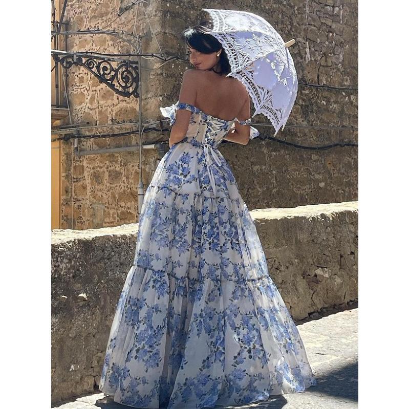 Cross-Border New Arrival Spring and Summer Strapless European and American Women's Clothing Fashion Organza Fairy Long Elegant Evening Dress Dress Formal Womenswear Dresse Gowns Formal Wear Workwear Comfort Gamis