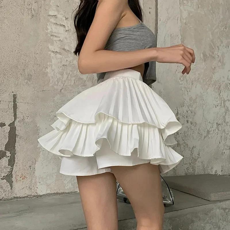 Korean Pleated Skirt Women Sweet Sexy Cake Ball Gown Summer Fashion Chic Solid Dress Pretty Style Jk Harajuku Ruffles Clothes Womenswear Bottoms Comfort Palda Gamis Basic Minimalist Short