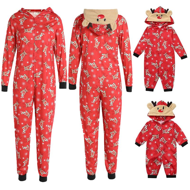 Family Christmas Pajamas Matching Set Xmas Zip Up Holiday Reindeer Hooded PJs Women Men Kid Baby Sleepwear