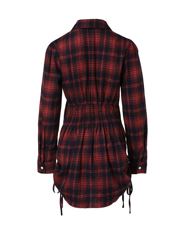 Women's Plaid Print Button Front Drawstring Shirt Dress, Casual Long Sleeve Collared Short Dress for Spring & Fall, Women's Clothes for Daily Wear, Dresses for Women