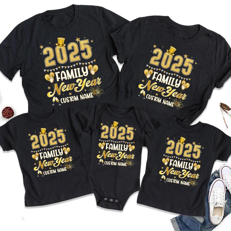 Happy New Year 2025 Tee, Family Matching T-Shirts, Family New Years Eve Party Gift, Personalized New Year 2025 Shirt