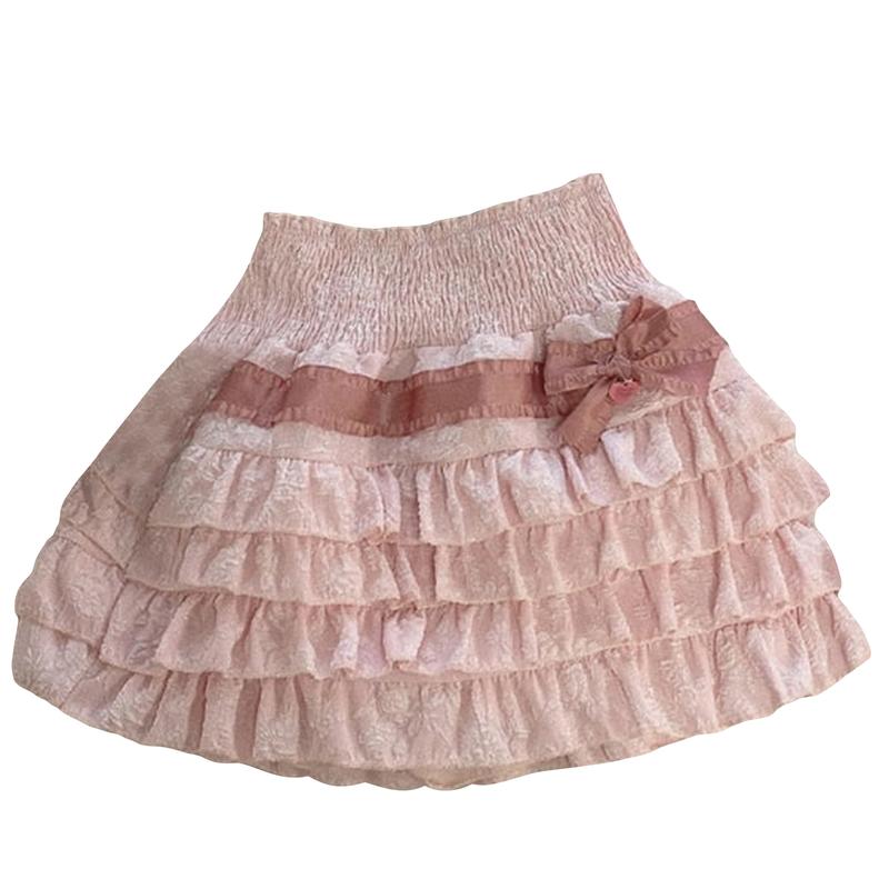 Women's Lolita Mini Skirts Cute High Waist Side Bow Layered Ruffle Hem A-Line Skirts Short Skirts, Ladies Clothes for Indoor Outdoor Wear, Ladies Clothes for Daily Wear