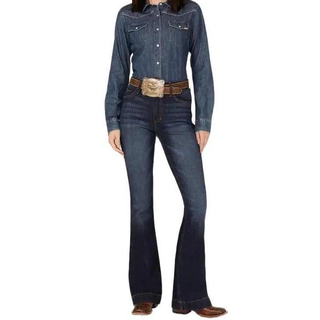 Kmes Ranch Women's Dark Wash Jennifer High Rise Wide Flare Jeans