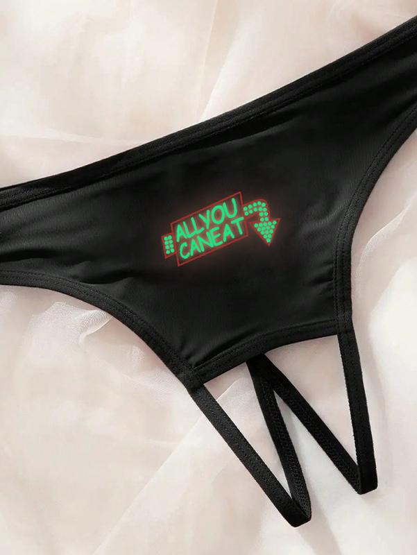 Women's Night Luminous Printed T-Back Thong, Thin Open Crotch Underwear sexy comfy