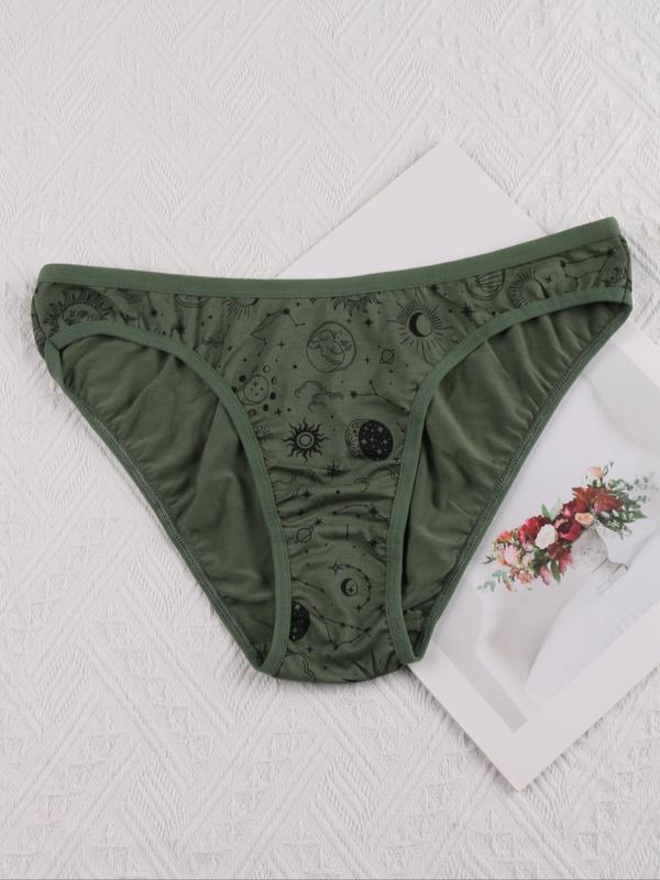Women's Star & Moon & Sun Print Brief, Soft Comfy Breathable Knicker for Daily Wear, Underwear for All Seasons