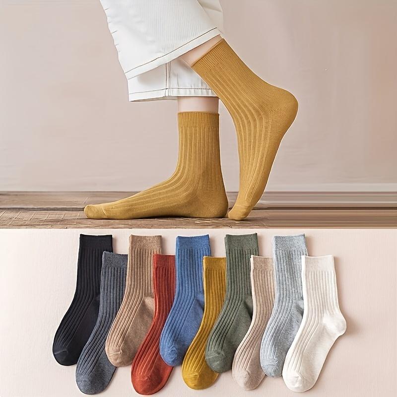 10 pairs 10 Pairs Women's Solid Tube Socks, Soft & Comfortable Everyday Socks for Ladies