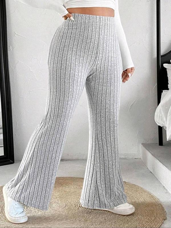  Solid High Waist Flare Leg Pants, Casual Comfy Bell Bottom Trousers for Daily Wear, Women's Bottoms for Fall & Winter