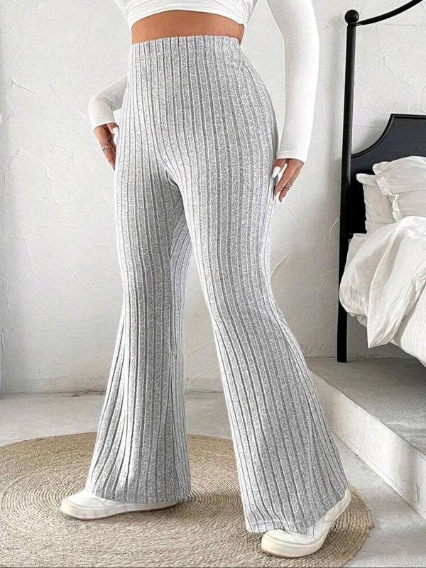  Solid High Waist Flare Leg Pants, Casual Comfy Bell Bottom Trousers for Daily Wear, Women's Bottoms for Fall & Winter