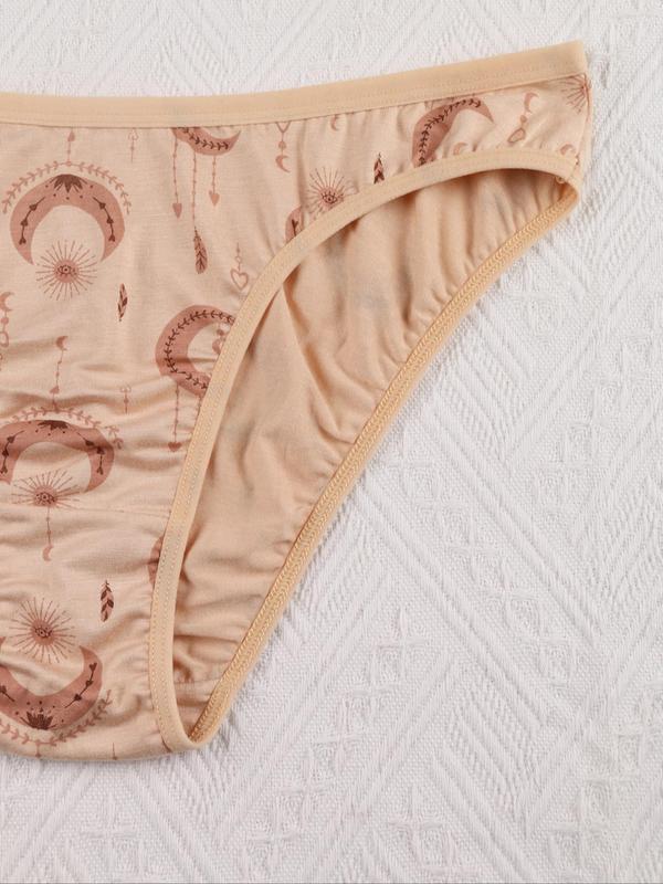 Women's Star & Moon & Sun Print Brief, Soft Comfy Breathable Knicker for Daily Wear, Underwear for All Seasons