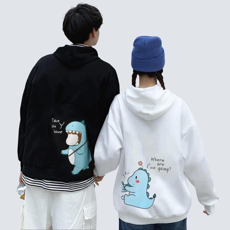 Couples Matching Hoodies Sweatshirt Dinosaur Printed Pullover Comfort Comfort Fabric