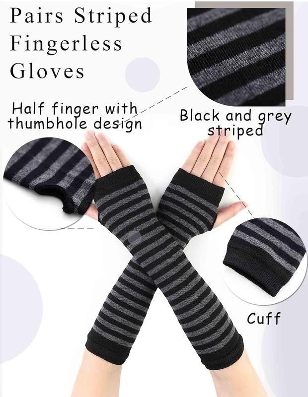 Striped  High Socks Knitted Arm Leg Warmers Set Knit Costume Long Fingerless Gloves with Thumb Hole for Women