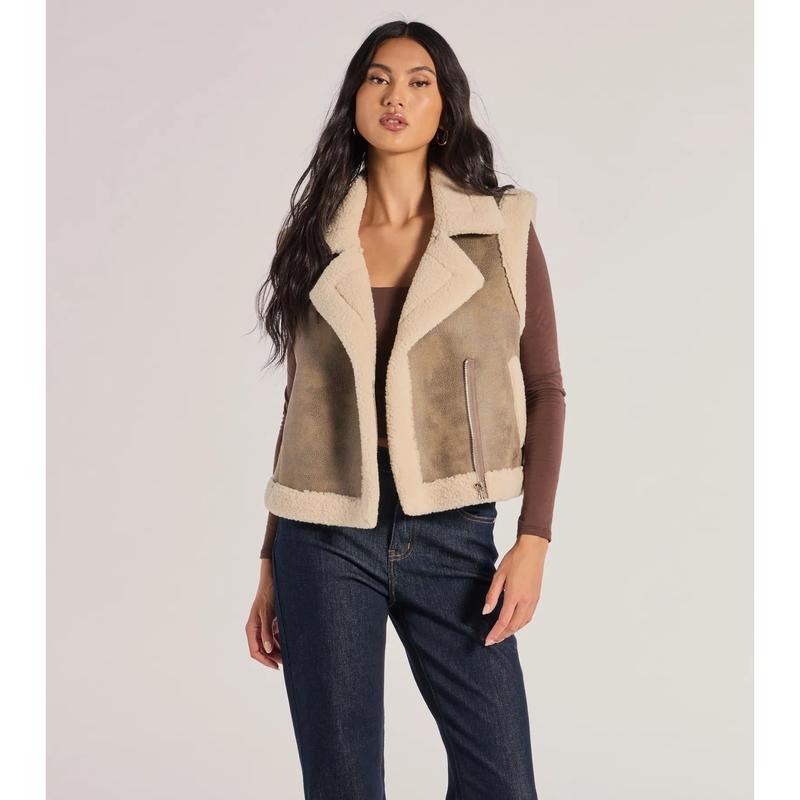 Luxe And Cozy Faux Sherpa Trim Oversized Vest